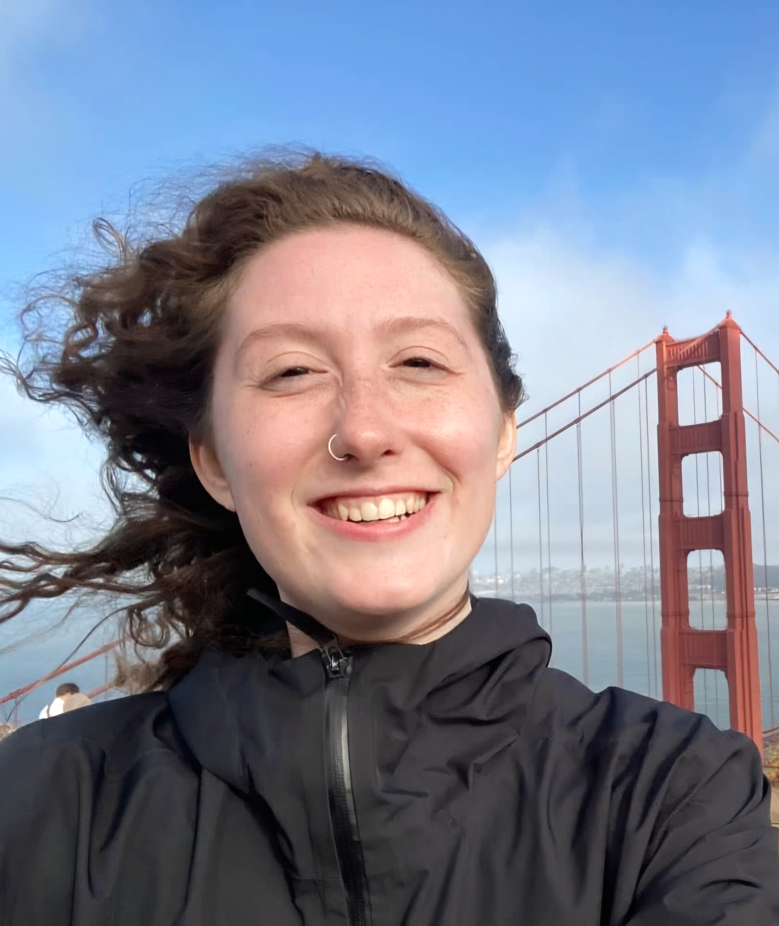 Bella, your voice teacher, at the Golden Gate Bridge